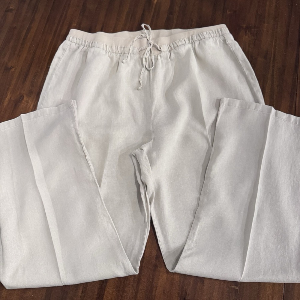 Ellen Tracy Company 100% Linen Khaki Pant Drawstring Waist Size XL